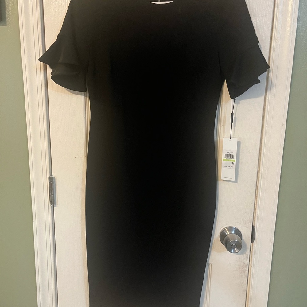 Calvin Klein Black Midi Dress with Ruffle Sleeves